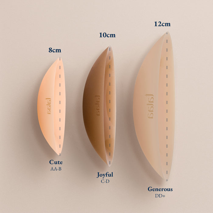 Side view of Talaa round nipple covers in 8 cm, 10 cm and 12 cm sizes