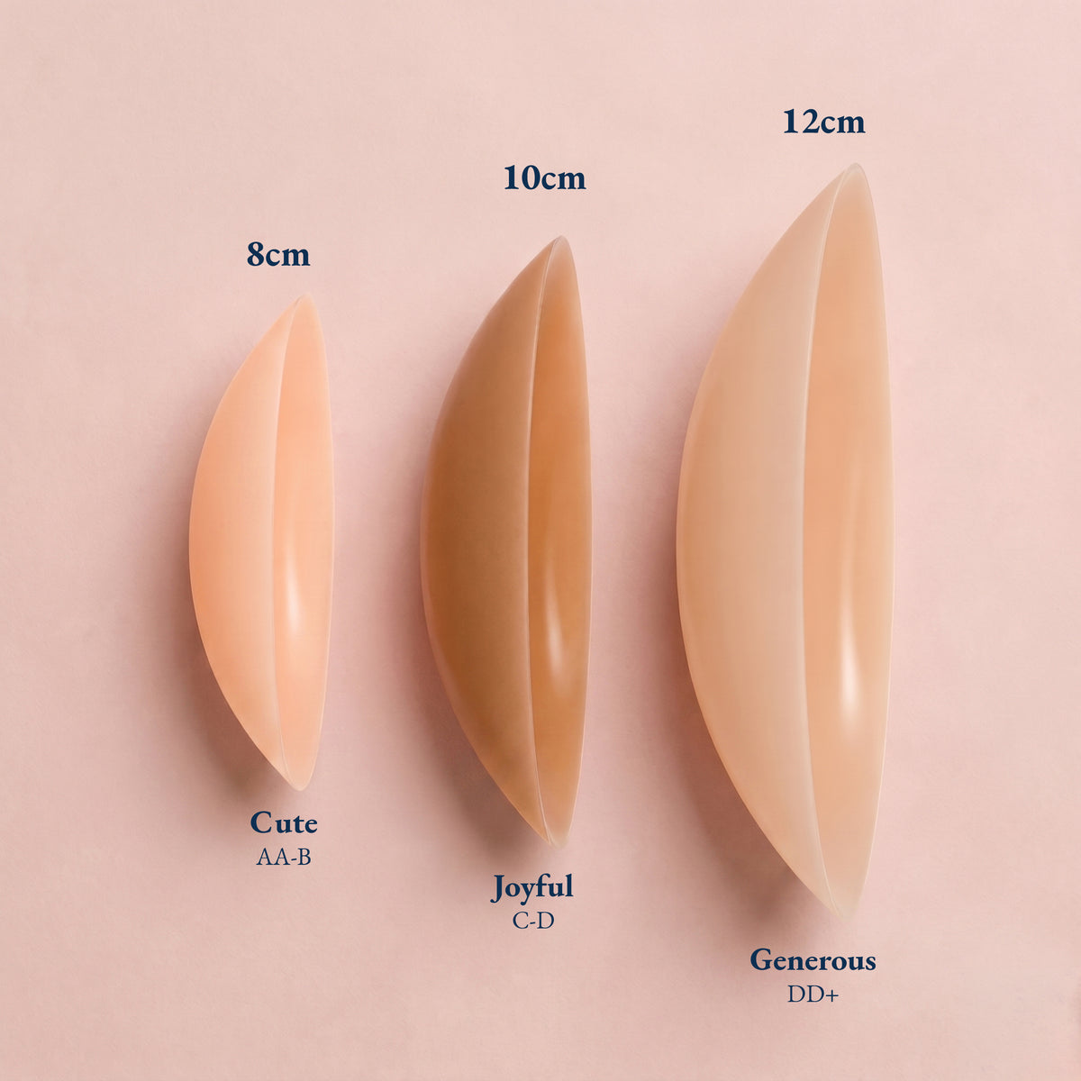 Side view of Talaa Glazed nipple covers in 8 cm, 10 cm and 12 cm sizes